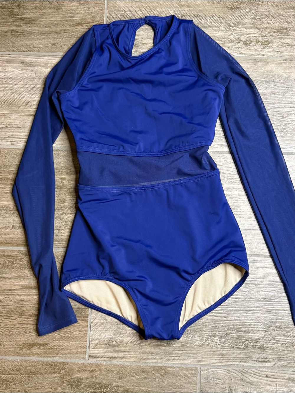 Balera Dance Costume Long-Sleeved Leo and Mesh Shorts Blue